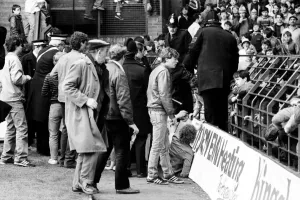 Liverpool v. Newcastle. April 1985 MF21-02-066 The final score was a Three one