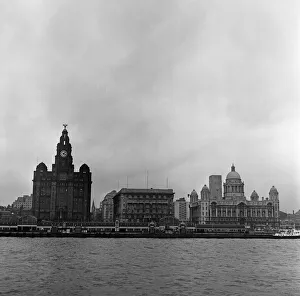 01039 Prints: Liverpool Waterfront, taken from the Birkenhead ferry boat. 1st December 1962