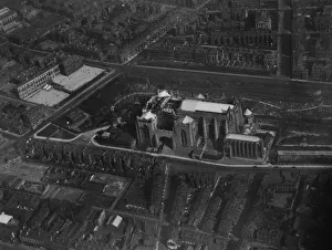 Crane Prints: Liverpools Anglican Cathedral under construction seen from the air. 27th March 1933