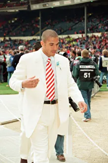 White Suit Prints: Liverpools Stan Collymore on the pitch at Wembley during the pre match preparations