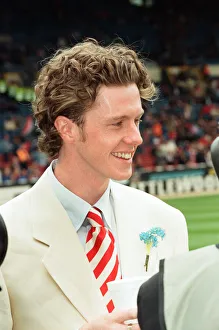Cups Prints: Liverpools Steve McManaman on the pitch at Wembley being interviewd by the BBC