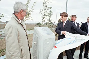 Local Government and Inner Cities Minister Michael Portillo unveils a plaque to mark