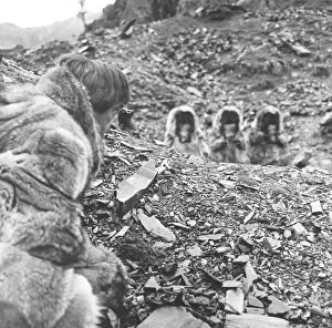 Doctor Prints: On location filming Dr Who. Actor Patrick Troughton filming in Snowdonia with the Yeti