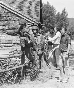 Film Production Prints: Location filming for The Eagle Has Landed at the watermill in Mapledurham 14th June 1976