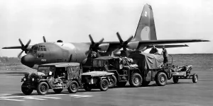 00347 Prints: A Lockheed C-130 Hercules arrives at Newcastle Airport carrying American artillerymen for