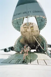 01401 Prints: Lockheed C-5 Galaxy US Air Force military transport aircraft at Dhahran Air Base