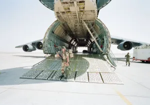 01401 Prints: Lockheed C-5 Galaxy US Air Force military transport aircraft at Dhahran Air Base
