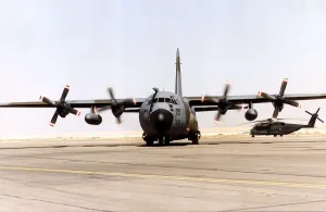 Saudi Arabia Prints: A Lockheed C130 Hercules transport plane of the Royal Air Force RAF seen taxiing