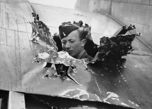 Campaign Prints: A Lockheed Hudson of the RAF Coastal Command received direct hits from ant-aircraft guns