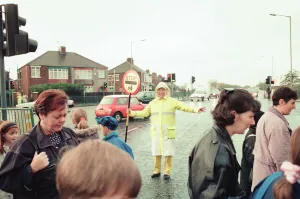 Middlesbrough Prints: Lollipop lady Janet Taylor on duty at the junction of Trunk Road with Kings Road