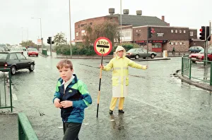 Lollipop lady Janet Taylor on duty at the junction of Trunk Road with Kings Road