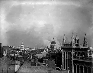 Core83 Prints: London Blitz Bomb Damage 1940 WW2 Smoke rises from behind the dome of St Pauls