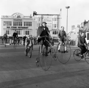East Sussex Prints: London to Brighton Bike Ride, cyclists arrive at Brighton, East Sussex. 9th February 1969