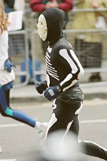 The London Marathon, 1991. Runners passing through and around Tower Bridge
