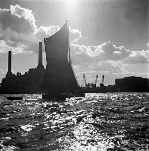 Power Station Prints: London Scenes Places 1945-1950 - Ships / Boats sail past Battersea Power Station