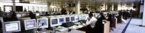 00090 Prints: London Stock Exchange panoramic view of offfice computers and staff