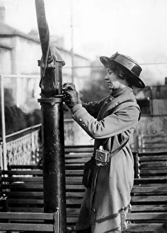 A London Transport woman tram conductor employed during the first World War. Circa 1915