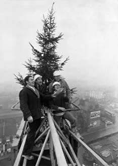 Christmas Tree Prints: Londons highest Carol Service took place when building workers L / R Arthur Cournane