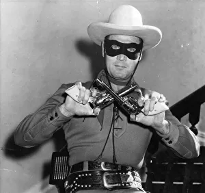 1958 Prints: The Lone Ranger - actor Clayton Moore pictured at the Queens Hotel during his visit to