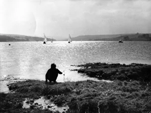 00088 Prints: A lone youngster enjoys a spot of fishing at Derwent Reservoir