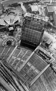 Looking down from the 210ft present height of Liverpools Metropolitan Cathedral