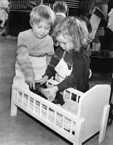Looking after baby - the modern way - are these two little smashers from the Denton Burn