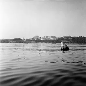 00039 Prints: Looking from sea towards Bournemouth with buoy marking sewerage outlet in foreground
