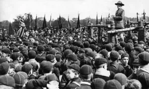 Boys Prints: Lord Baden-Powell addressing the Cubs and Scouts during a Chief Scouts Rally. July 1933