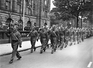Marching Prints: Lord Harrowby taking the salute at a parade of Walsall L. D. V. 19th July 1940