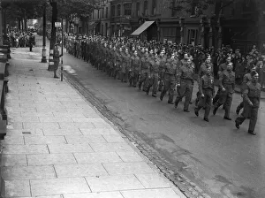 Lord Harrowby taking the salute at a parade of Walsall L. D. V. 19th July 1940