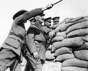 Lord Kitchener (2nd right) seen here on a tour of the trenches in the Dardanelles with