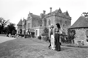 Aristocracy Prints: Lord and Lady Montagu in front of their home Palace House Beaulieu Hants. June 1976