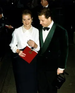Formal Prints: Lord Linley and bride to be Serena Stanhope show off their engagement ring at Covent
