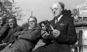 Nobility Prints: Lord Longford with Sex Guide Book in copenhagen August 1971