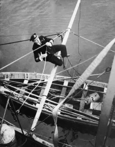Lord Louis Mountbatten, comes aboard in an uncoventional manner, circa March 1941