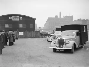 The Lord Mayor of Birmingham inspecting a fleet of new A. R. P