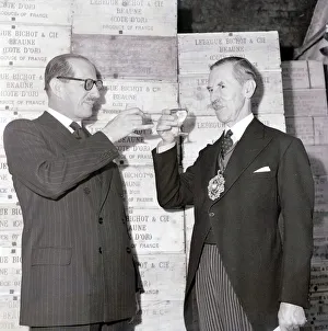 Wine Prints: The Lord Mayor of London Sir Noel Bowater with the french ambassador M Massigli at a wine