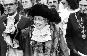 Local Prints: The Lord Mayor of Newcastle, Councillor Doris Starkey waves to spectators after they had