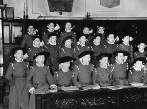 Lord Mayors City of London choristers singing in their traditional Elizabethan robes