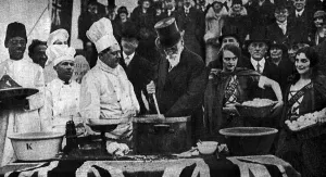 Lord Meath, Reginald Brabazon, 12th Earl of Meath pictured stirring ingredients for