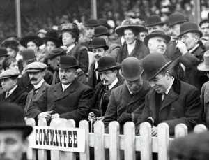 Lord Ninian Stuart (with cigarette) at the football match between Cardiff City