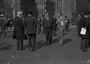 Lord Northcliffe at a press conference held in the grounds of Sutton Place. Circa 1908