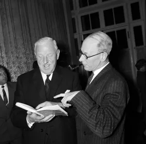 Secretary Prints: Lord Wolfenden (right) and Sir Stanley Rous of the Football Association meet members of
