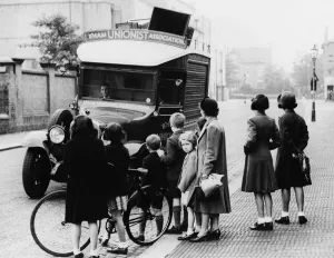 Loud speaker van drives into the suburbs of Birmingham announcing the evacuation of