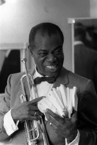 Trumpet Prints: Louis Armstrong Jazz Musician - May 1956 during his first concert in Great Britain