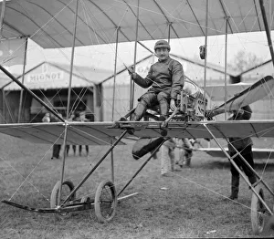 Louis Paulhan at controls of his Henri Farman biplane circa1910 seen here at an