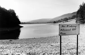 Reservoir Prints: Low water levels at Dolygaer Reservoir in the Brecon Beacons, south Wales