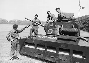 Lt. Peter Gill christens a Matilda tank during Second World War. 5th July 1941