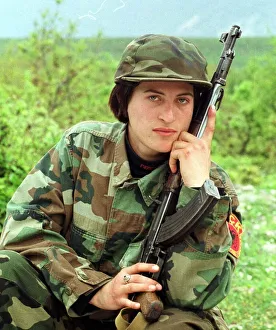 Luljeta Gashi of the Kosovo Liberation Army KLA April 1999 Female soldier with her