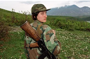 Luljeta Gashi of the Kosovo Liberation Army KLA April 1999 Female soldier with a